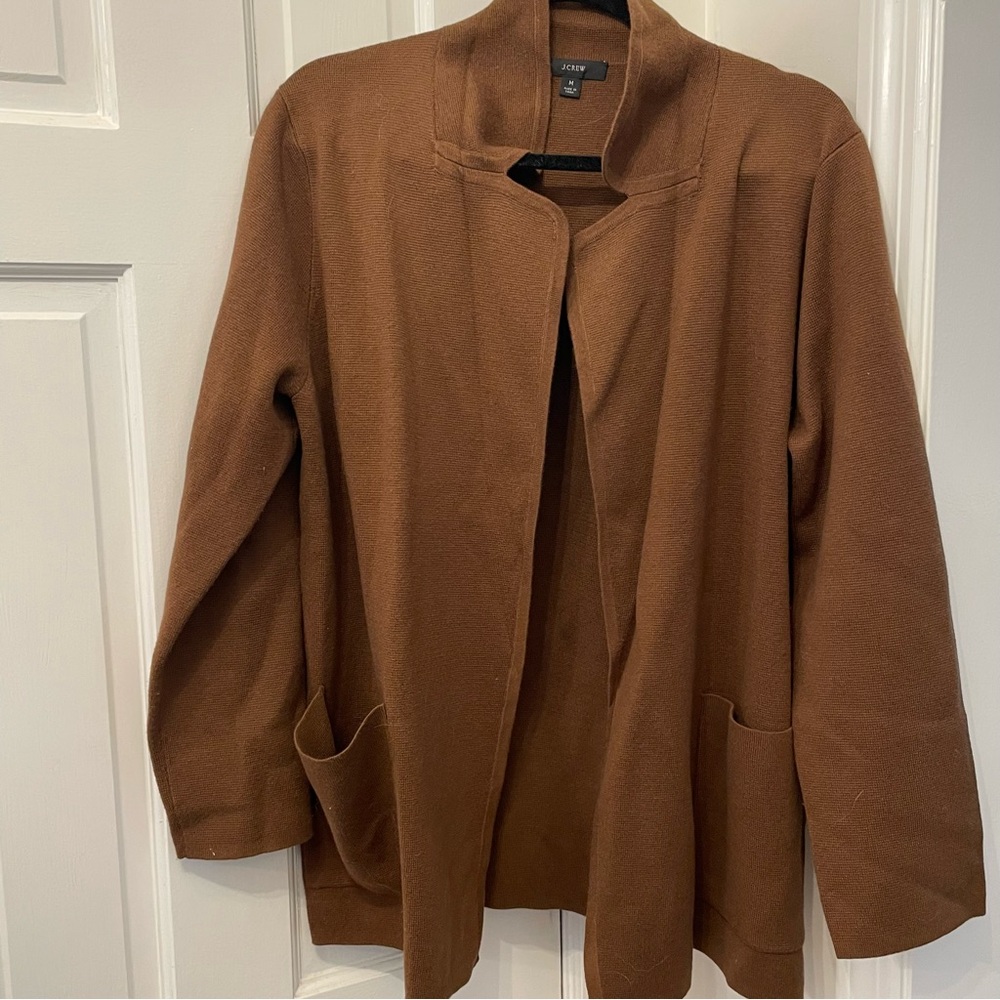 J. Crew Brown Open-Front Knit Sweater Jacket
